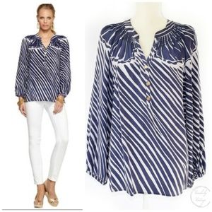 LILLY PULITZER Navy Elsa Silk Shimmy Shell Stripe